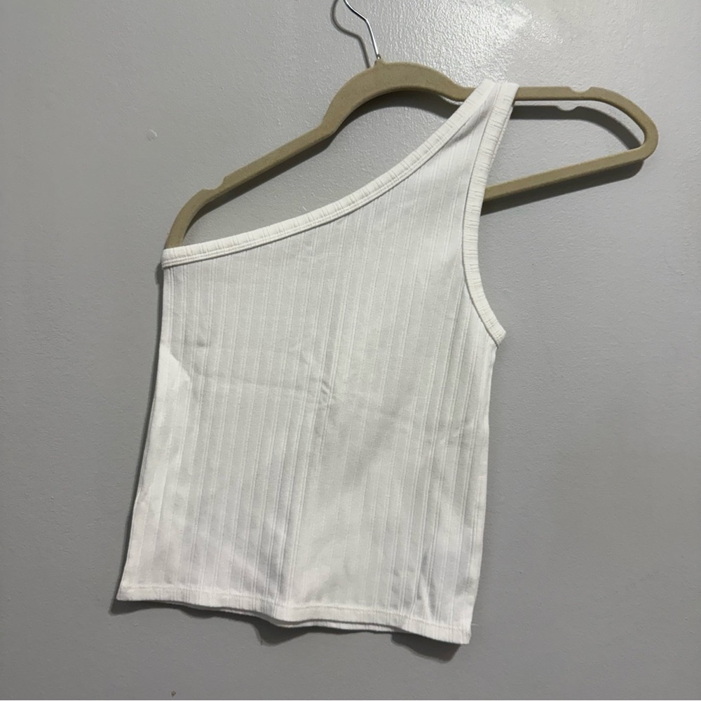 American Eagle Cream Ribbed One Shoulder Tank Size Small